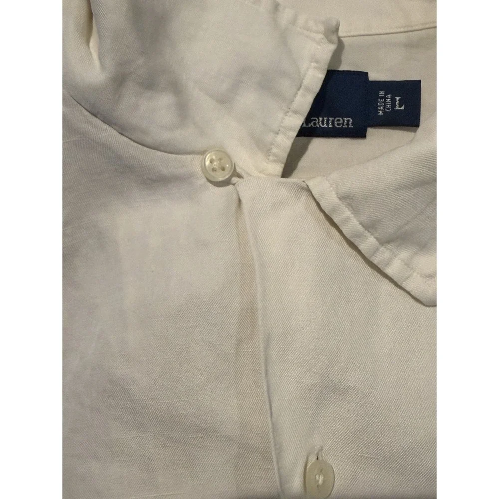 Polo Ralph Lauren Silk Linen Blend Caldwell Loop Collar Long Sleeve Mens Large